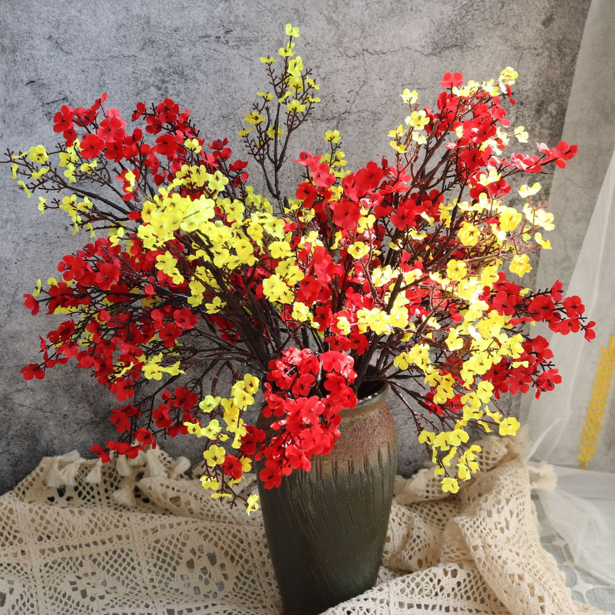 Hananona 10 Pcs Babys Breath Artificial Flowers Real Touch Fake Red Flowers Silk Plants for Christmas Home Decor Indoor Floral Arrangement Table Centerpieces Halloween Decor (Red, 10)