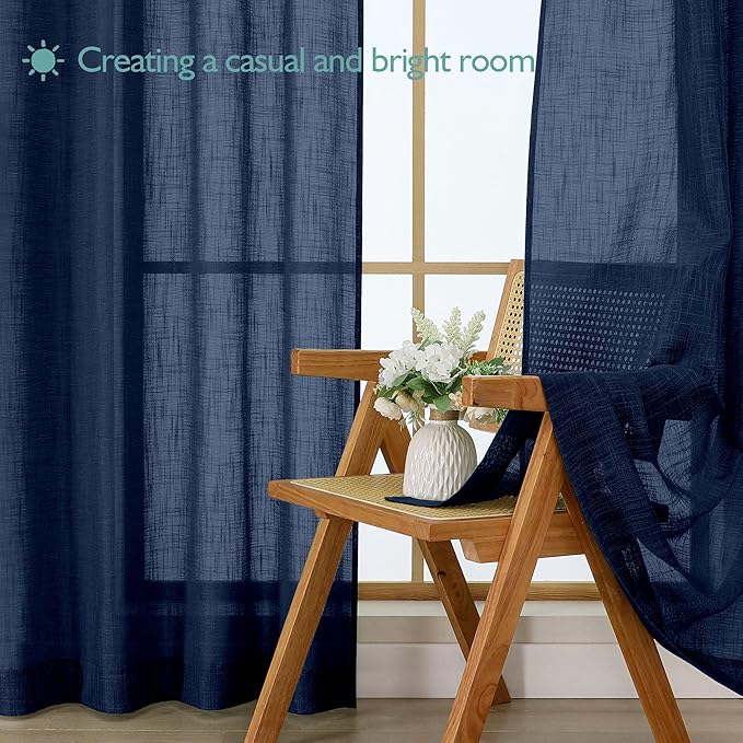 Chyhomenyc Navy Blue Semi Sheer Curtains 84 Inches Long 2 Panels Set, Light