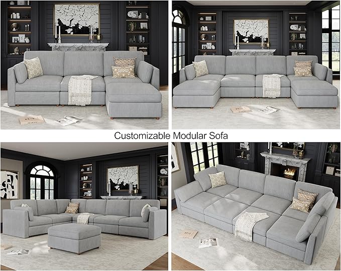 Oversized Modular Sectional Sleeper Couch, Solid Wood Frame, Removable Washable