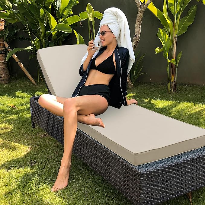Chaise Lounge Cushion Outdoor, Waterproof and Stain-Resistant Lounge Deck