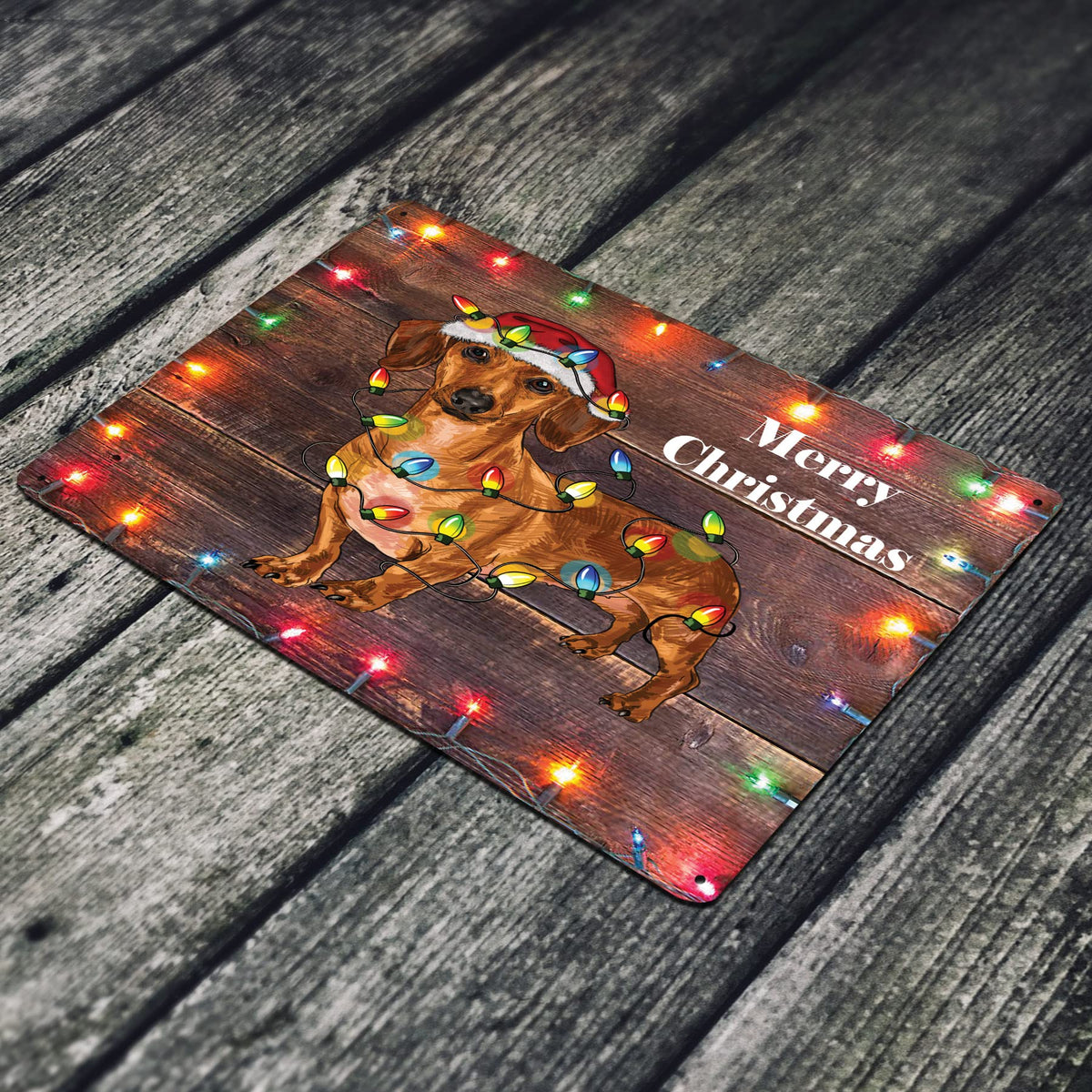 Christmas Dog 12 X 8 Metal Tin Sign Décor Merry Christmas Xmas Winter Wiener Dachshund Elf Reindeer Santa Saint Nick Snow Wreath Gift MS203