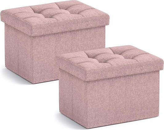 Ornavo Home Small Storage Ottoman, Foldable Collapsible Rectangle Linen Ottoman