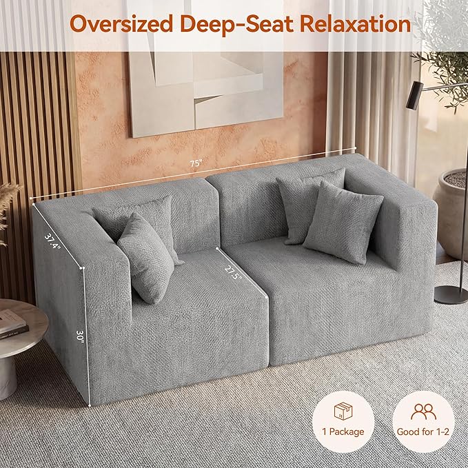 MONVANE 75" Loveseat Sofa, Comfy Chenille Cloud Couch