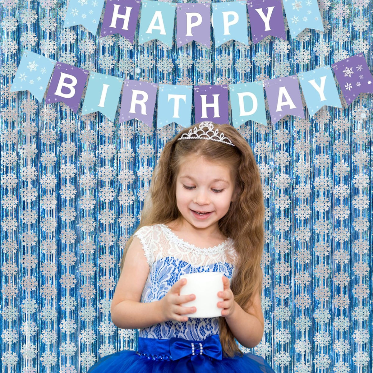 BRAVESHINE Silver Party Snowflake Backdrop - 2 Pack Hanging Foil Fringe Snow Flakes Party Streamers Curtain for Christmas Winter-themed Frozen Birthday Bridal Shower Holiday New Year Party Decorations