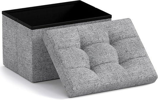 Ornavo Home Small Storage Ottoman Foldable Collapsible Rectangle Linen Ottoman