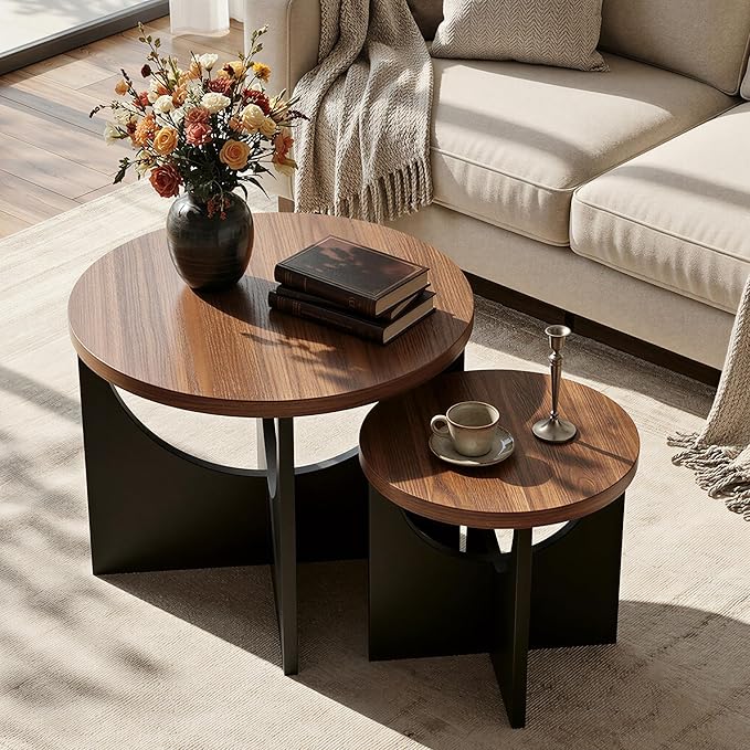 LIKIMIO Nesting Coffee Tables Set of 2, 23.6" Small Round Side Tables