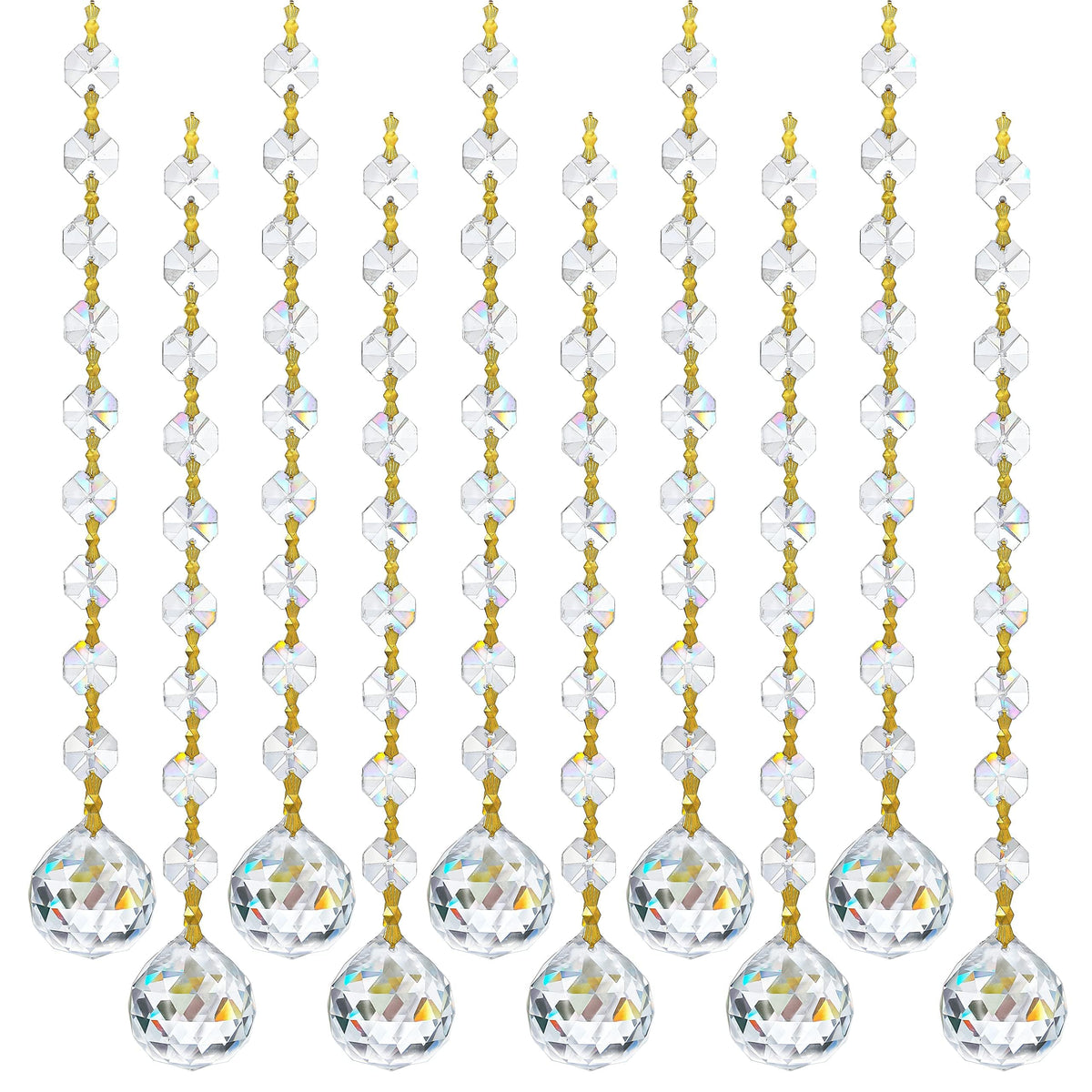 10pcs Crystal Garland Strands Hanging Glass Chandelier Beads Chains Glass 20mm Balls Prisms with Beads Pendants Crystal Chandelier Parts Replacements Christmas Party Garden Decoration