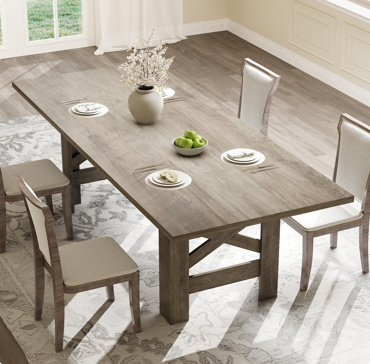 Garvee Wood Farmhouse Dining Table for 6-8, Heavy Duty Large Kitchen Table, 70.87" Long Rectangular Dining Room Tables with Strong Legs, Thickness Tabletop, for Big Family, Dinette, Rustic Gray
