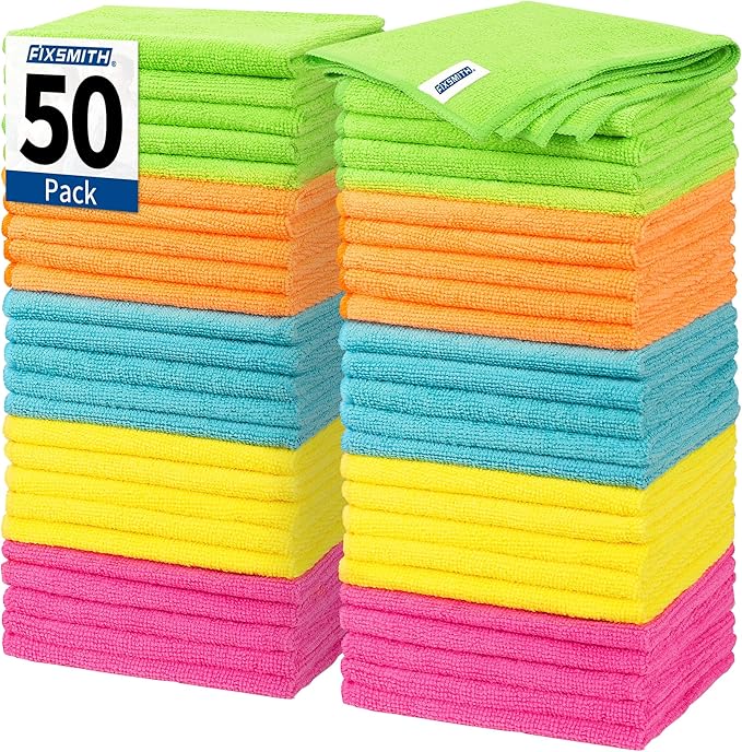 FIXSMITH Microfiber Cleaning Cloth, 50 Pack Cleaning Rags, Cleaning Towels