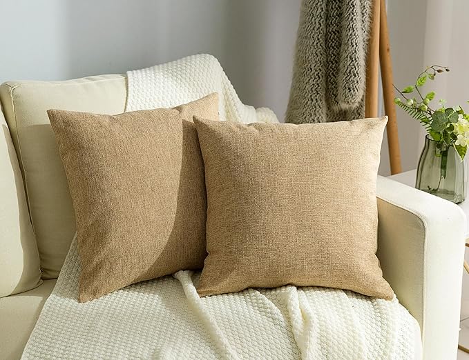 Stellhome Burlap Throw Pillow Covers Solid Farmhouse Linen Pillowcase