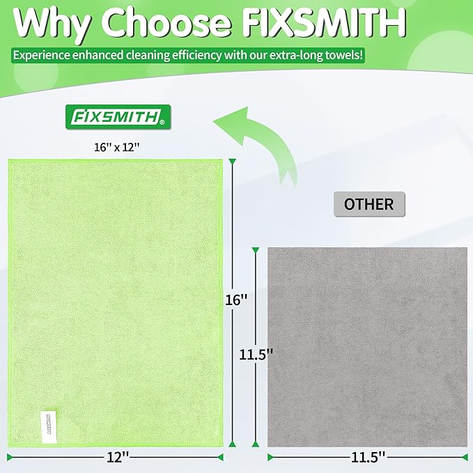 FIXSMITH Sage Green Microfiber Cleaning Cloth -Pack of 8, Highly Absorbent