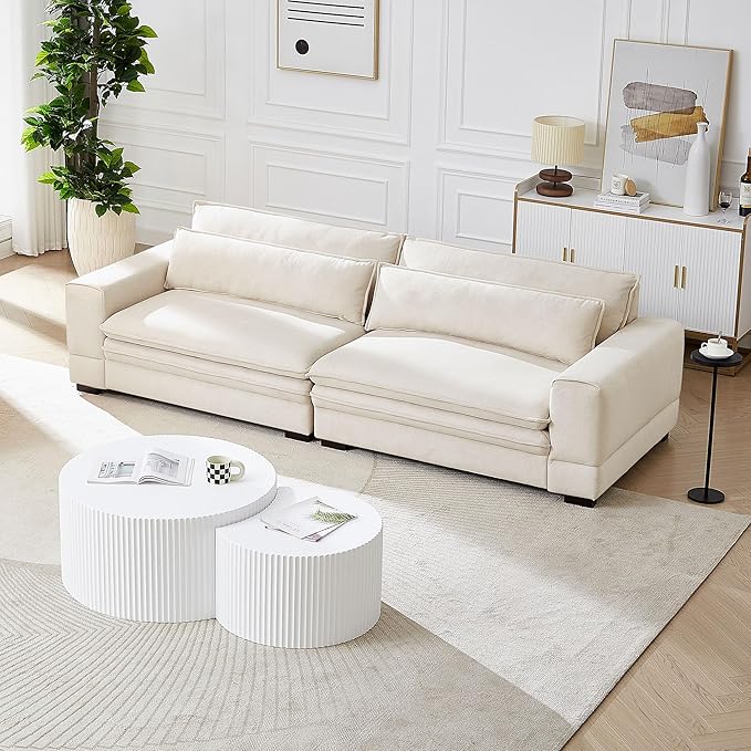 White Round Coffee Table Nesting Coffee Table Set of 2 Circle Fluted Cofee