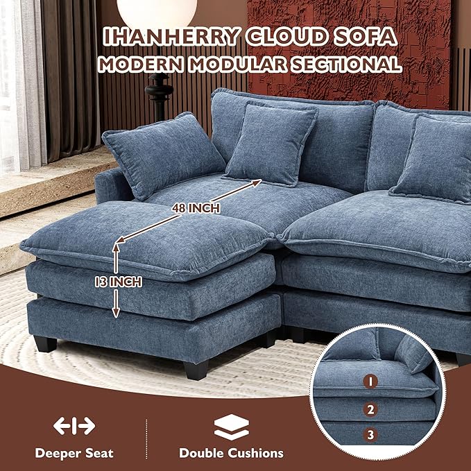 Ihanherry 111.4" U Shaped Modern Sofa Modular Sectional Cloud Couch