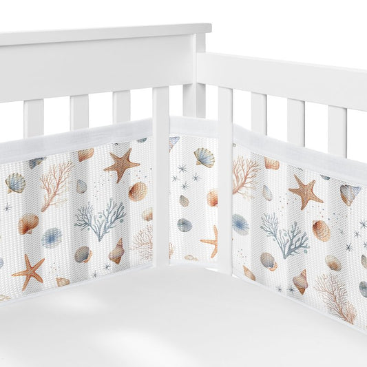 Sweet Jojo Designs + BreathableBaby 2-Piece Breathable Mesh Crib Liner Set (Ocean Seashells) for Boys/Girls, Baby, Infants/Newborn Nursery (Nautical, Beach Theme, Watercolor, Starfish, Coastal, Sea)