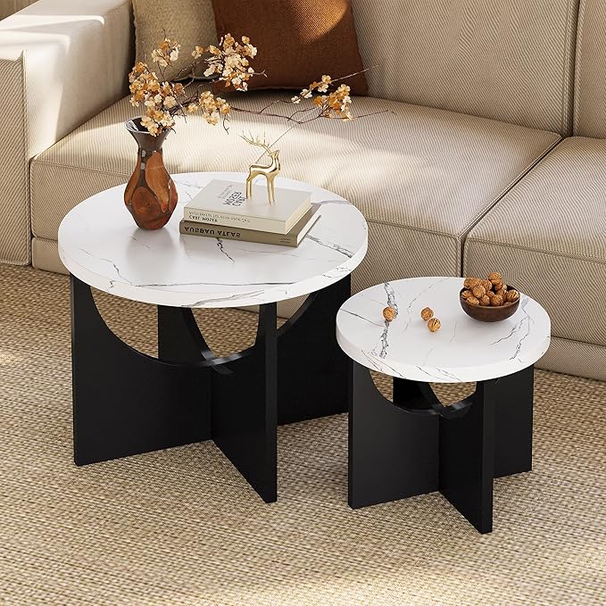 LIKIMIO Nesting Coffee Tables Set of 2, 23.6" Small Round Side Tables