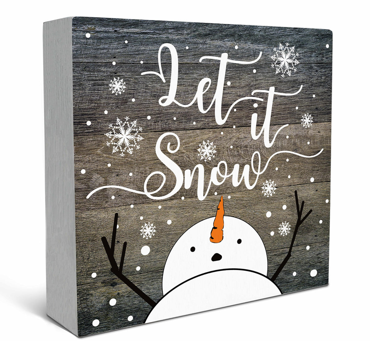 SRADMO Let It Snow Christmas Wooden Sign Desk Decor, Snowman Christmas Decor, Rustic Winter Snowflake Wood Block Signs for Home Office Xmas Party Holiday Desk Table Shelf Decorations, 5x5 Inches