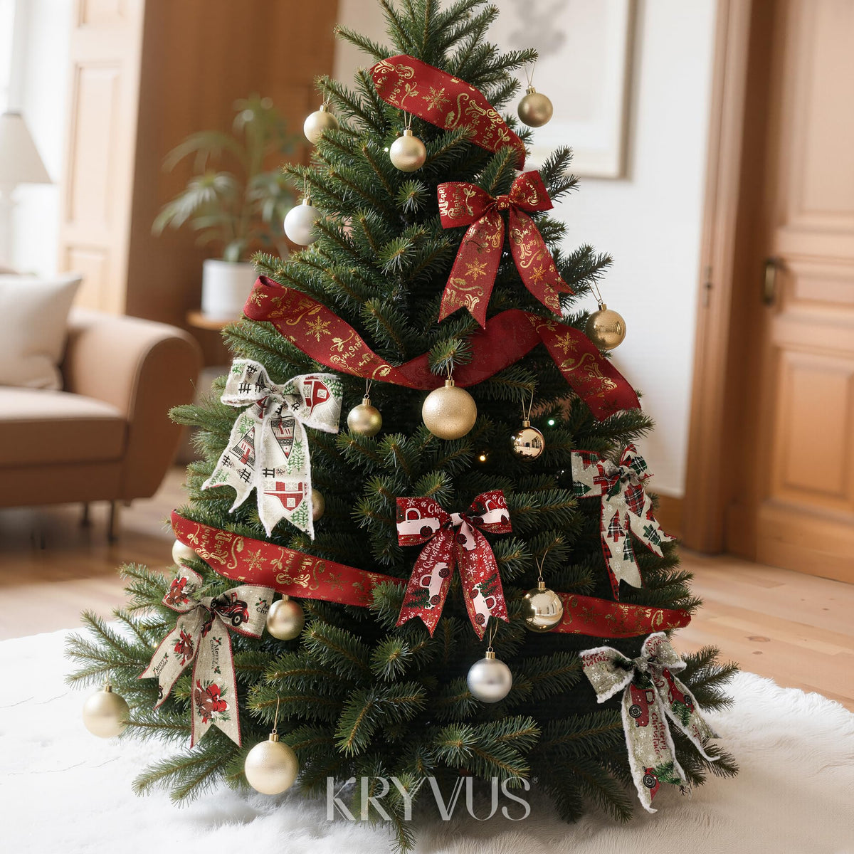 Kryvus Christmas Wired Ribbon, 2.5 Inch x 10 Yards Merry Christmas Ribbon for Wreaths, Tree Decorations, Gift Wrapping and Holiday Crafts, Natural Linen Ribbons with Wired Edge