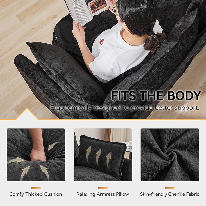 111'' Sectional Cloud Deep Seat Couch, Modern Comfy Chenille Modular Sectional
