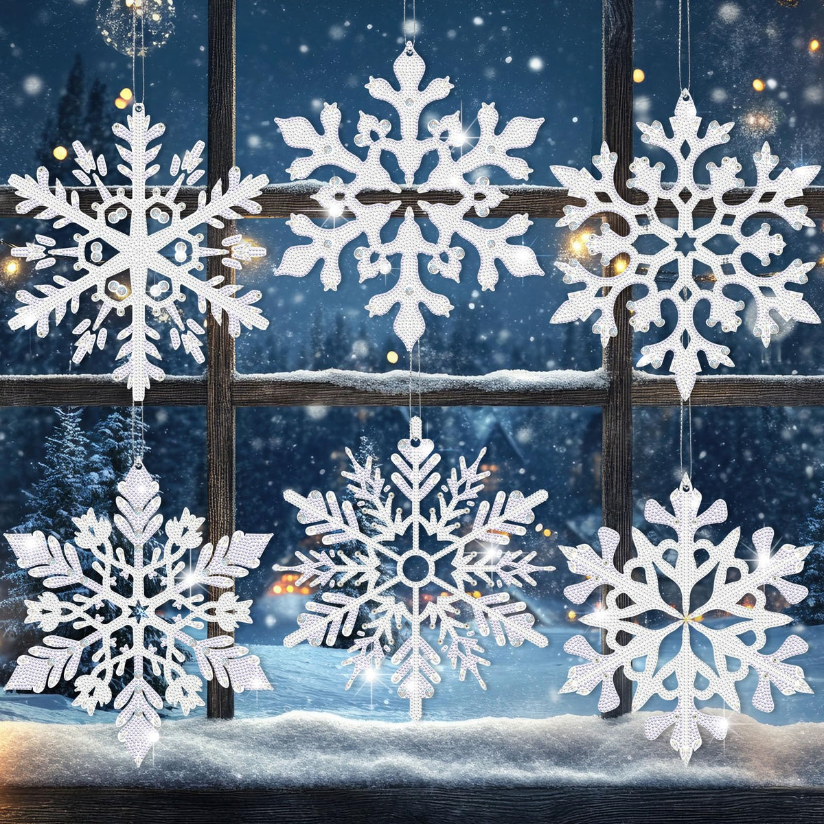 Novabright 6 Pcs Large Winter Snowflakes Diamond Painting Ornaments Set 10 Inch 5d DIY Glittered Snowflakes Diamond Crystal Rhinestone Art Wreath Craft Kits for Winter Holiday Christmas Tree Decor