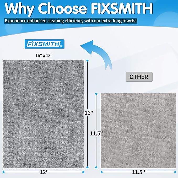 FIXSMITH Grey Microfiber Cleaning Cloth, Reusable Shop Towels, Microfiber Towels