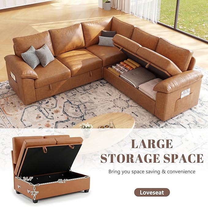 85 Inch Faux Leather Modular Sectional Sofa