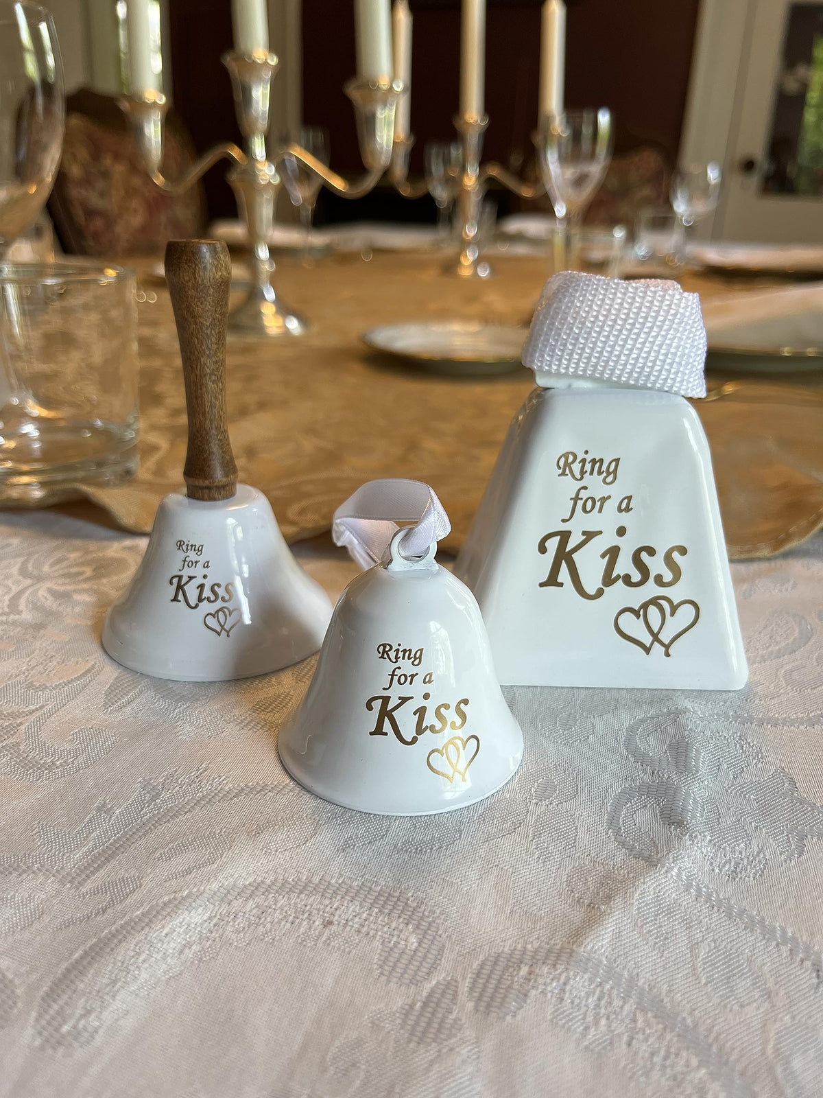 Bevin Bells Ring for a Kiss Wedding Bell | Loud Cowbell, Tea Bell or Ornamental Bells | Party Bell | Wedding Reception & Rehearsal Dinner Bells | Countertop Service Call Bell | Made in CT, USA