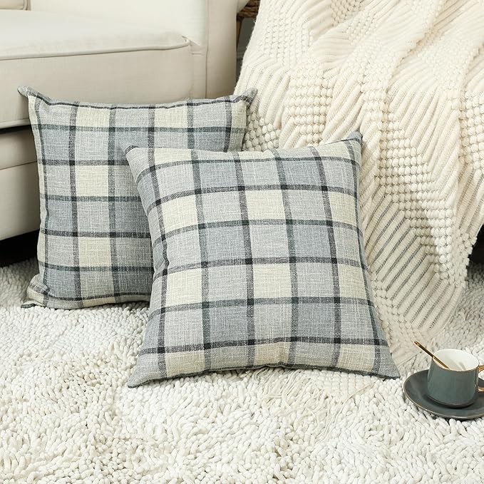 Stellhome Pack of 2 Linen Buffalo Check Decorative Throw Pillow Covers