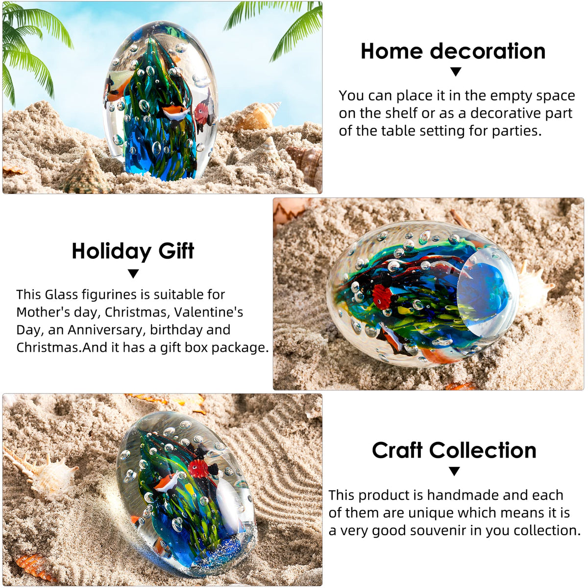 EUSTUMA Hand Blown Underwater World of Glass, Office Paperweight, Aquarium Decor, Ocean Lovers