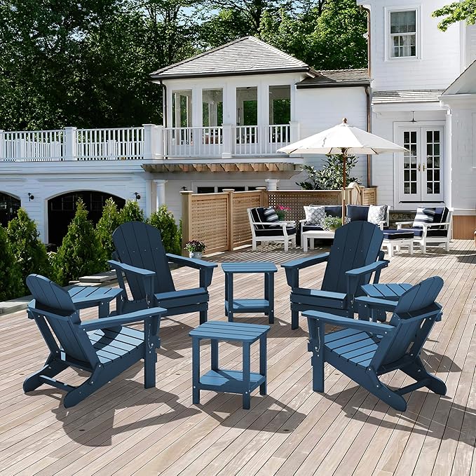 SERWALL Adirondack Table Set of 4, Outdoor Side Table- Blue