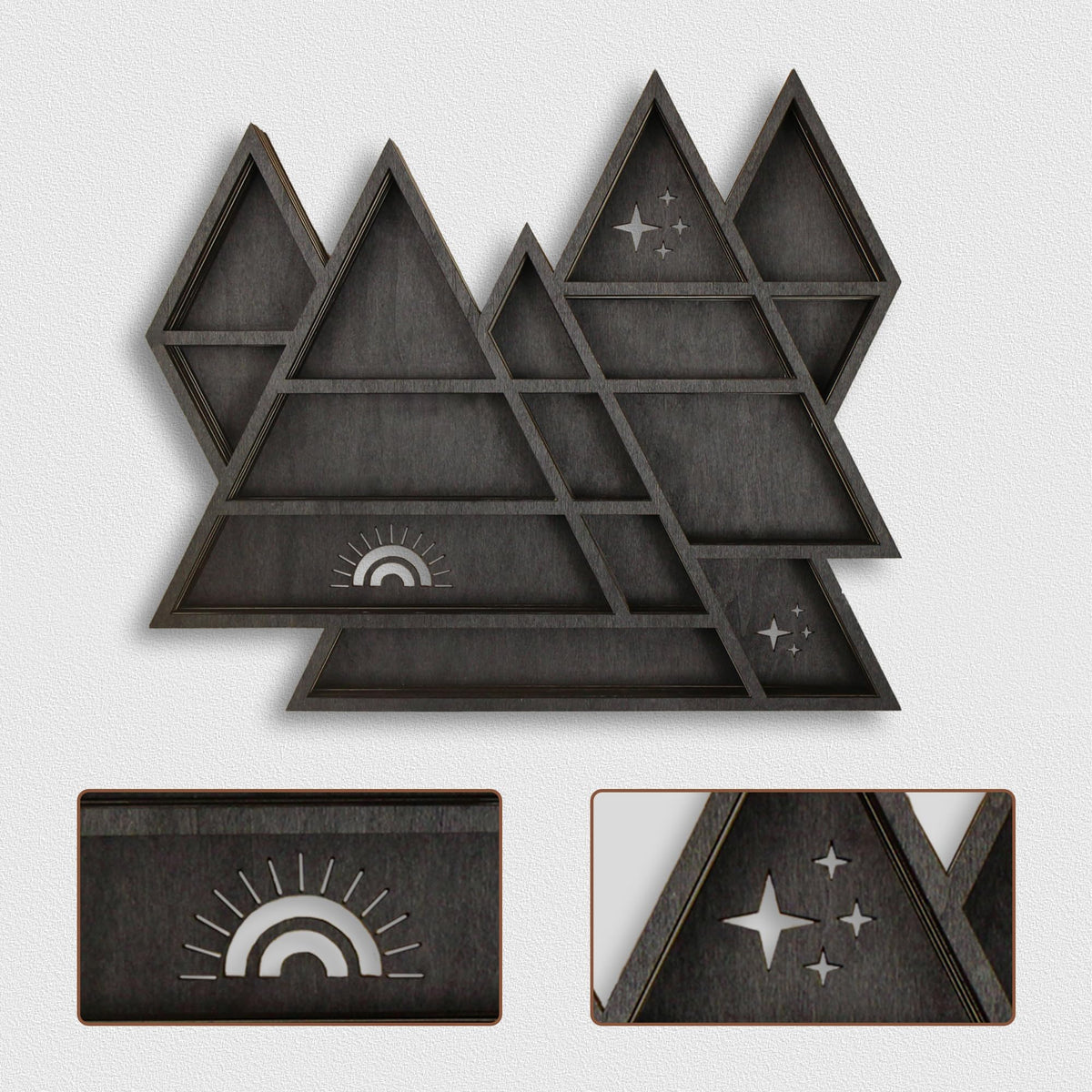 Triangle Mountain Crystal Shelf Display for Wall, Rock Gem Healing Stone Collections Display Shelf, Crystal Holder Trinket Organizer Knick Knack Shelf, Witchy Decor Gift for Women - 2025 UPGRADED