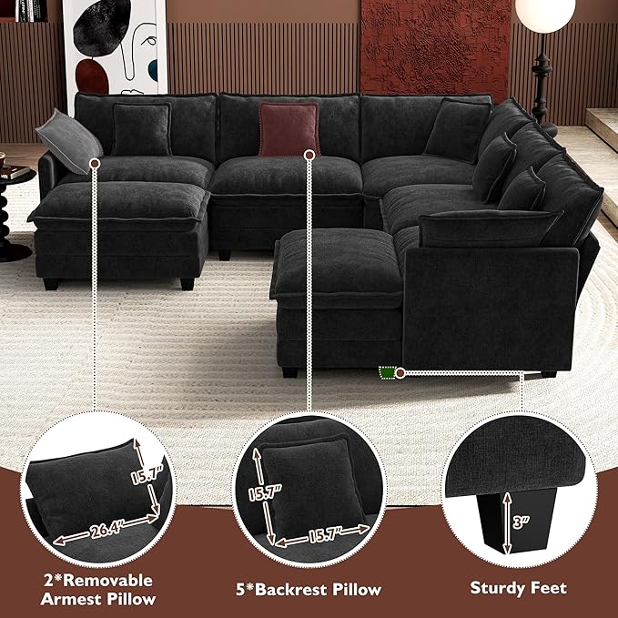 Ihanherry 114" V-Shaped Modern Sofa Modular Sectional Cloud Couch