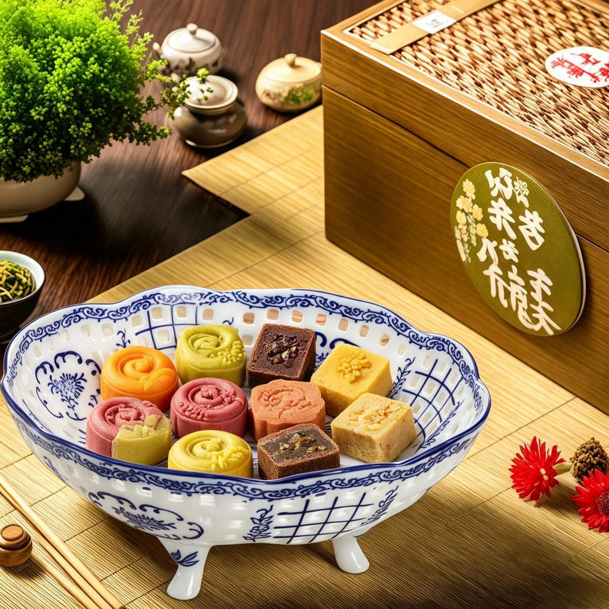 YIMITEE 10 Inch Ceramic Fruit Bowl, Blue and White Porcelain Pedestal Fruit Basket, Chinoiserie Decorative Vegetable Holder with Drainage Hole for Kitchen Counter Veggies, Candy, Cookie, Cake