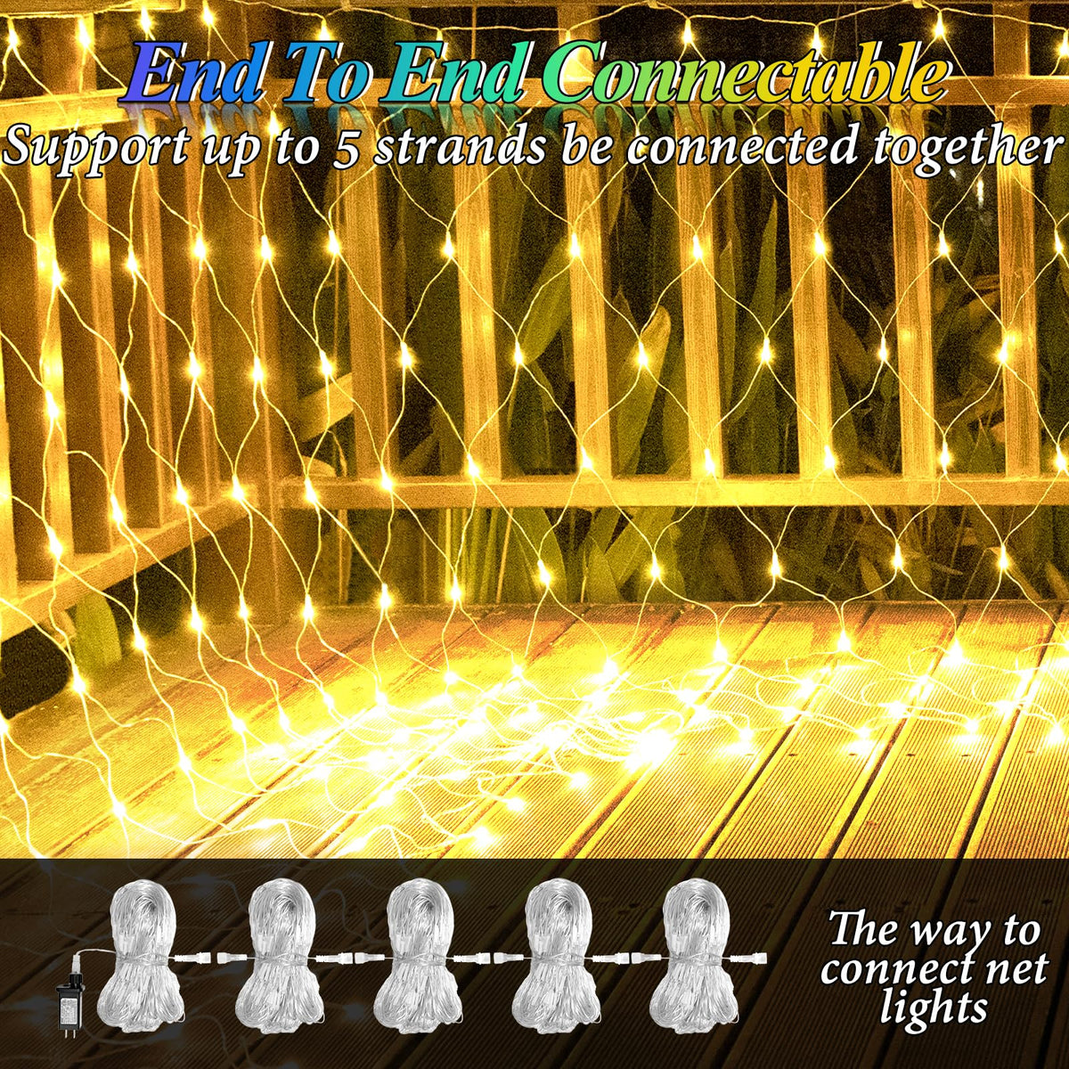 6.6ft x 6.6ft Christmas Net Lights, 160LED Gazebo Mesh Lights Outdoor 8 Modes Timer, Waterproof Connectable String Lights Clear Wire for Bushes Patio Pergolas Garden Holiday Party - Warm White