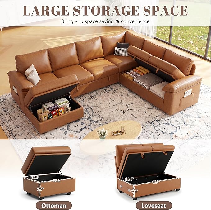 108 Inch Faux Leather Modular Sectional Sofa