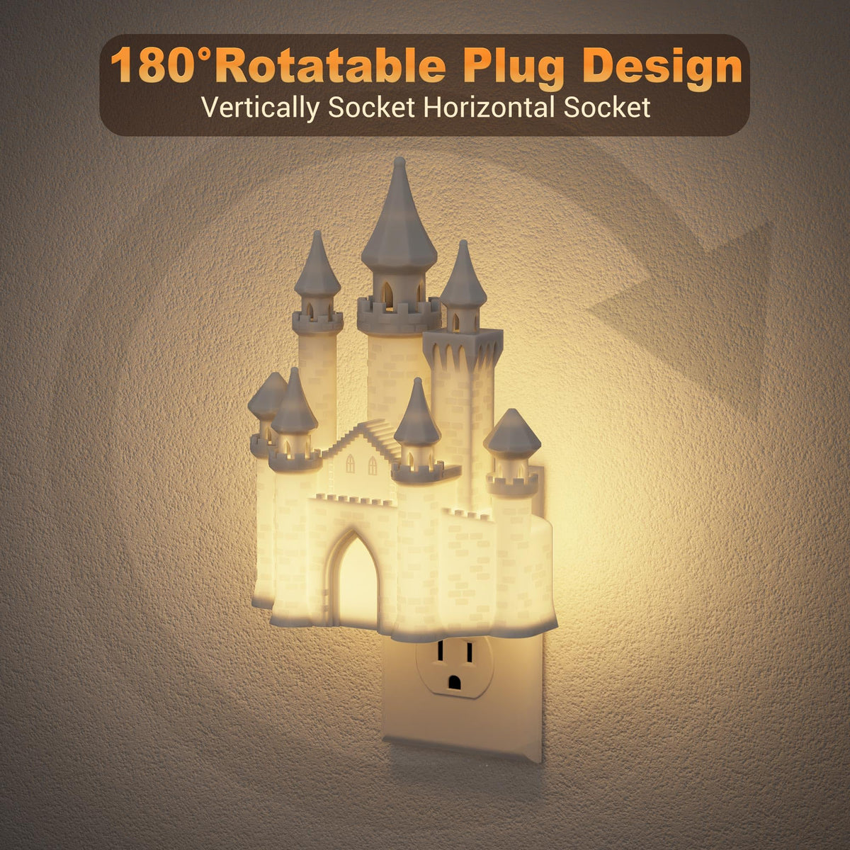 JandCase Night Lights Plug into Wall,3D Printed Castle RGB Night Light,2 Pack 10-Color Change Night Light,Dimmable Nightlights with Dusk to Dawn Sensor for Rooms Bathroom Hallway