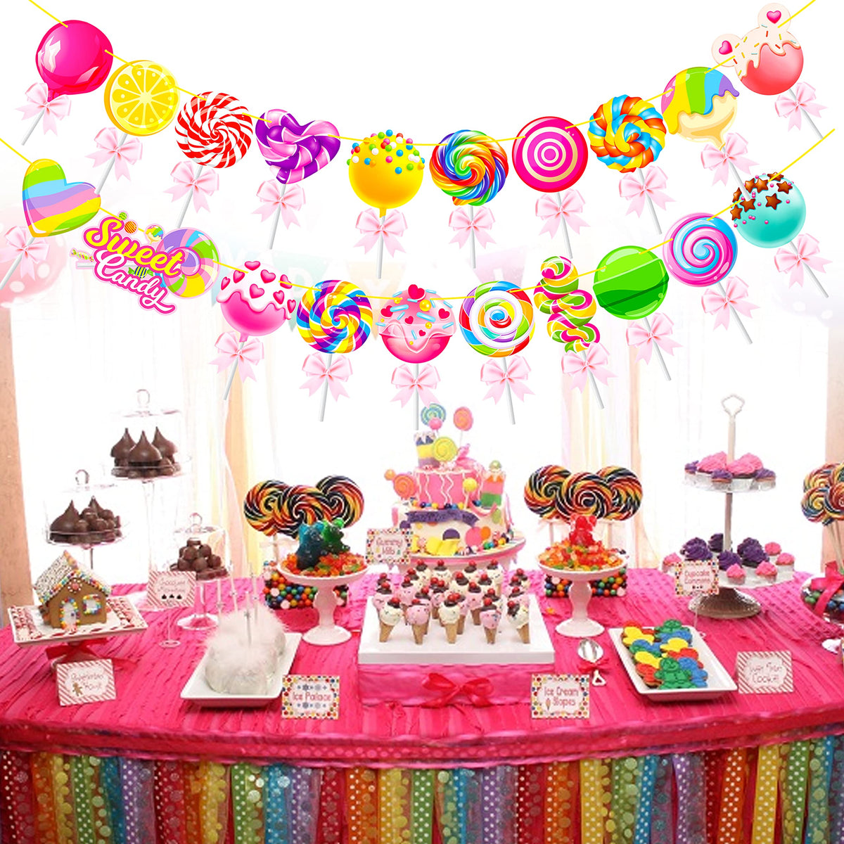 Candy Party Banners 2Pcs Candy Birthday Party Cutout Banners Lollipop Party Decorations for Candyland Baby Shower Supplies