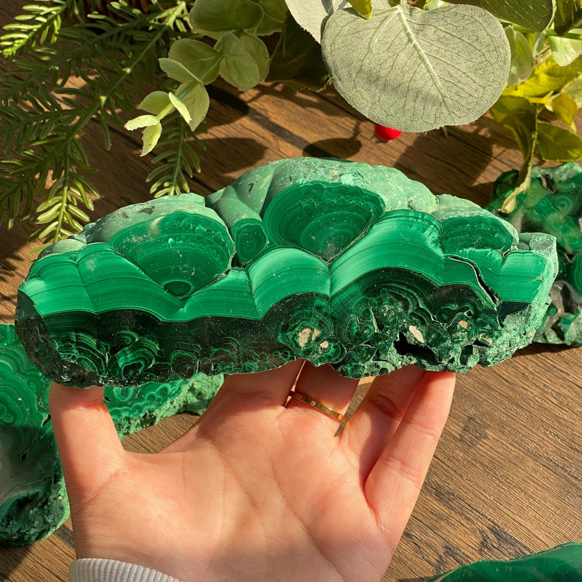 CrystalHola Natural Malachite Slab 1.1-1.32lb (500-600g), Premium Polished Malachite Slice Healing Crystal Stone, Green Mineral Specimen for Home Decor, Reiki, Meditation, Crystal Collection