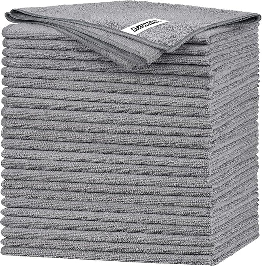 FIXSMITH Grey Microfiber Cleaning Cloth -Pack of 24, Highly Absorbent Cleaning