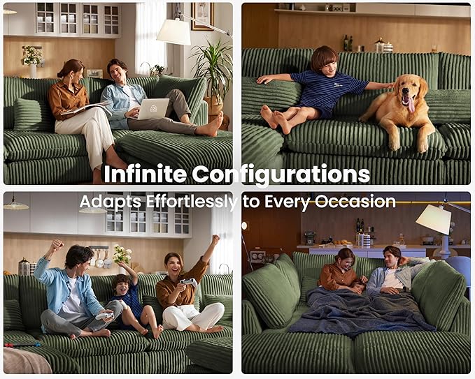 154" Oversized Corduroy Couch Modular Sectional Sofa, Washable Cloud Couch
