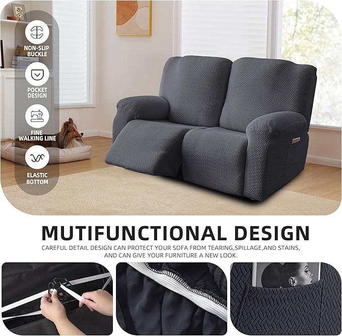 Genina Recliner Loveseat Covers, Stretch Reclining Sofa Covers, 2 Seater Couch