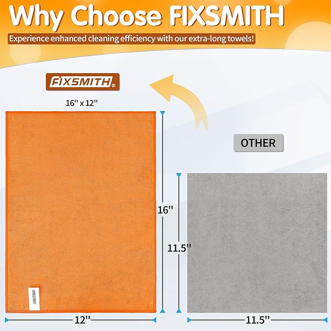 FIXSMITH Microfiber Cleaning Cloth -Pack of 12, Highly Absorbent Cleaning Rags