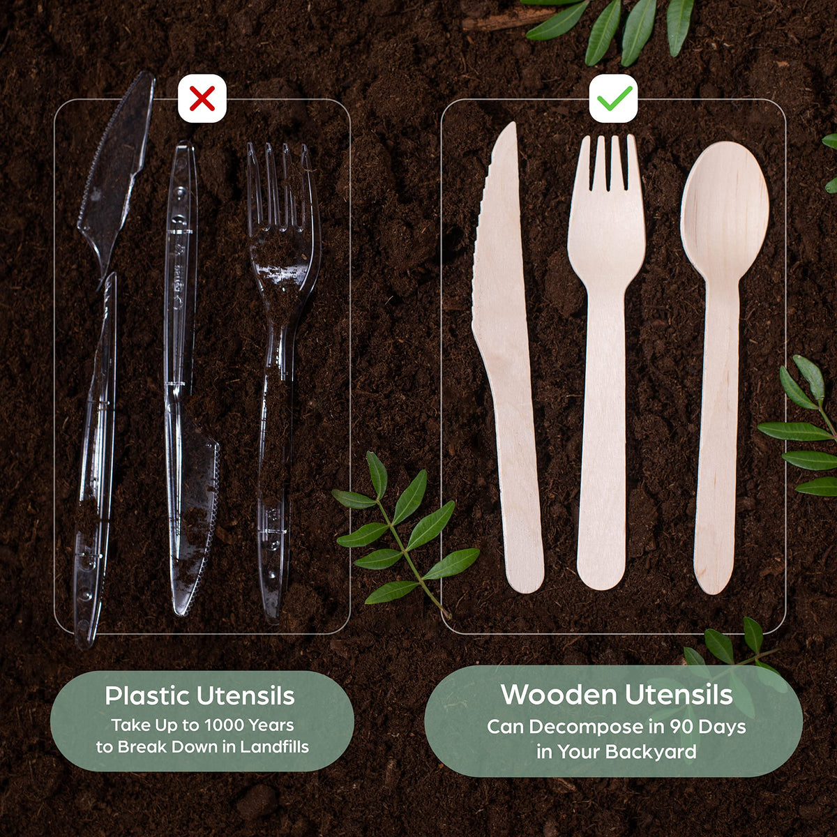 PURPLECLAY Wooden Disposable Utensils Set, 300 Pieces | Wrapped Utensils and Napkins, 100 Sets | Compostable Silverware for Parties | Eco Friendly, Plastic-Free Alternative to Bamboo Cutlery
