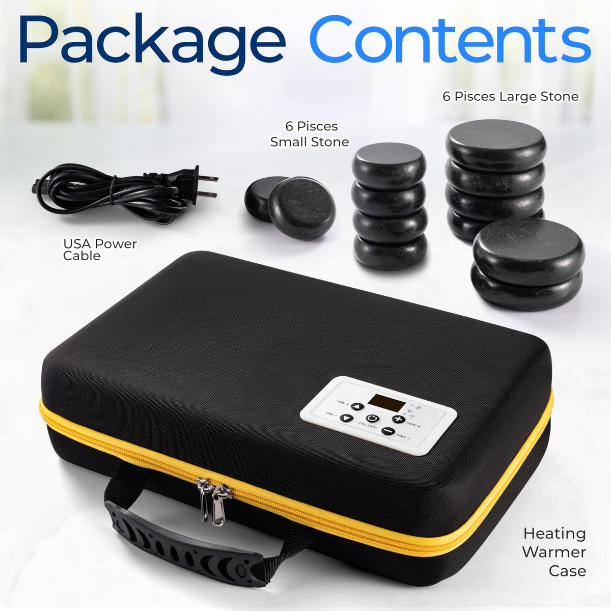 SereneLife Portable Basalt Stone Massage Set with Heating Bag - Hot Stone Massaging Black Basalt Kit, 12 Rocks Massage Stones and Warmer Set, Soothing Massage Accessories