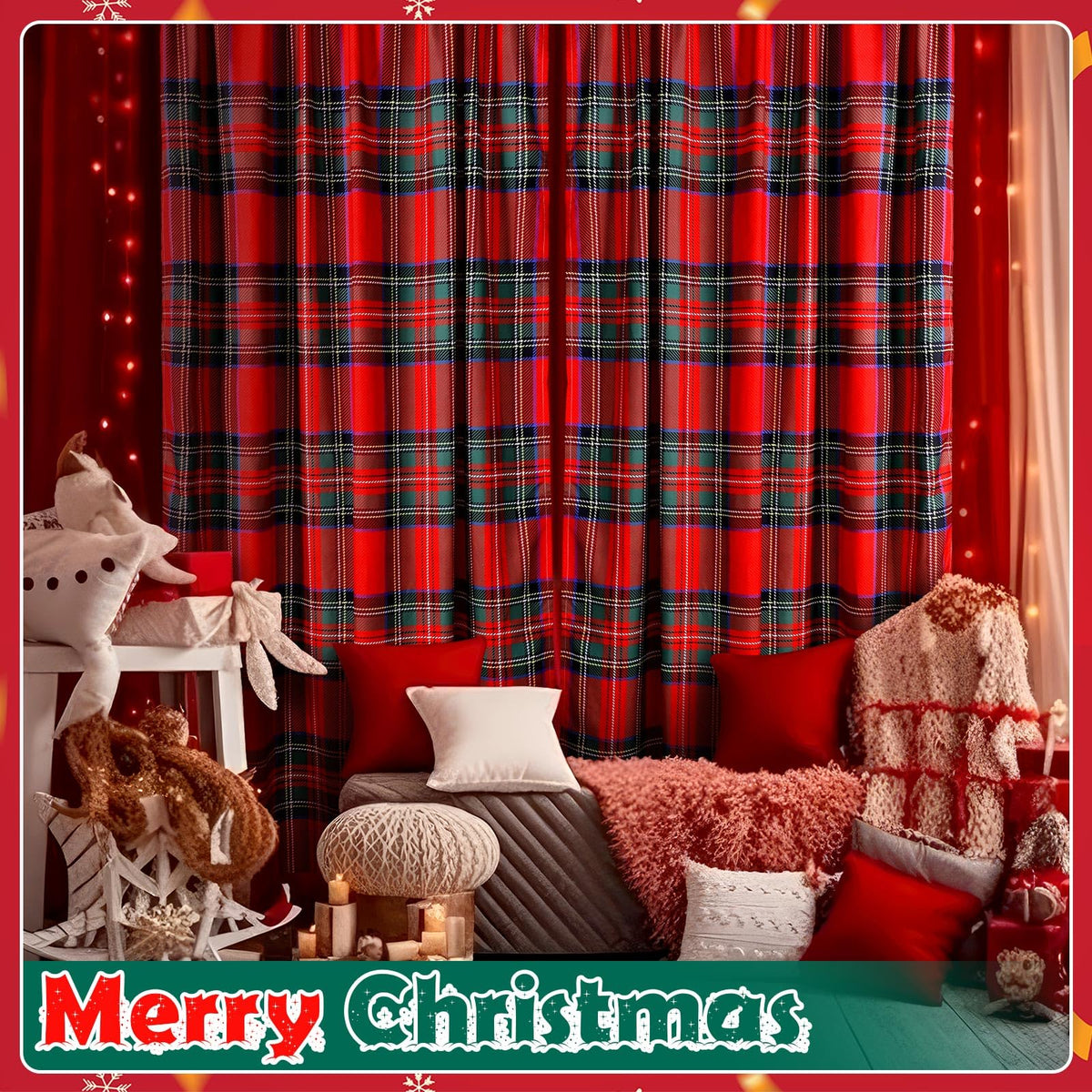 Fanfanwin Buffalo Plaid Curtains Buffalo Plaid Curtain Farmhouse Xmas Window Drapes for Living Room Bathroom Home Decoration