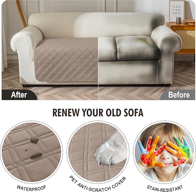 Genina Waterproof Couch Cover, Washable Anti-Slip 78inch Sofa Covers