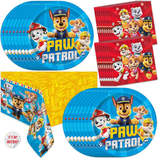 Paw Patrol Birthday Decorations for Party | Serves 16 | Tablecloth, Plates and Napkins, Sticker | Officially Licensed