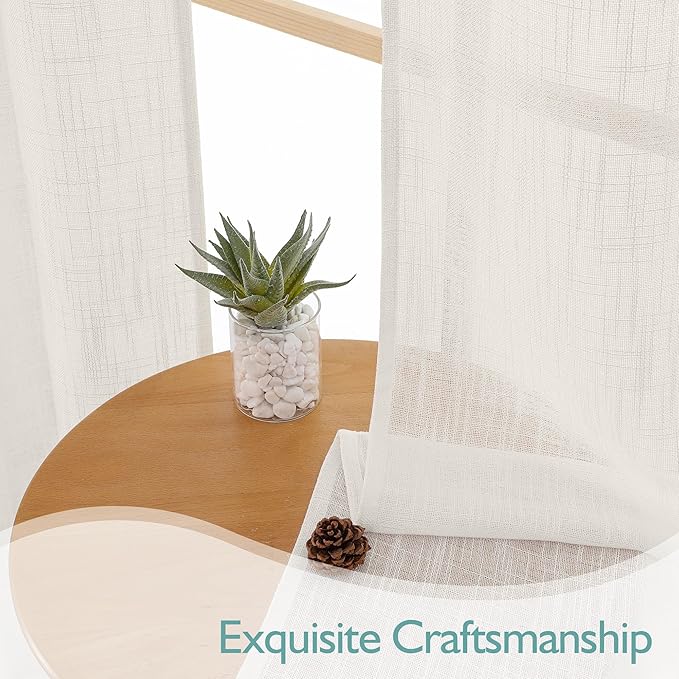 Chyhomenyc Ivory Semi Sheer Curtains 96 Inches Long 2 Panels