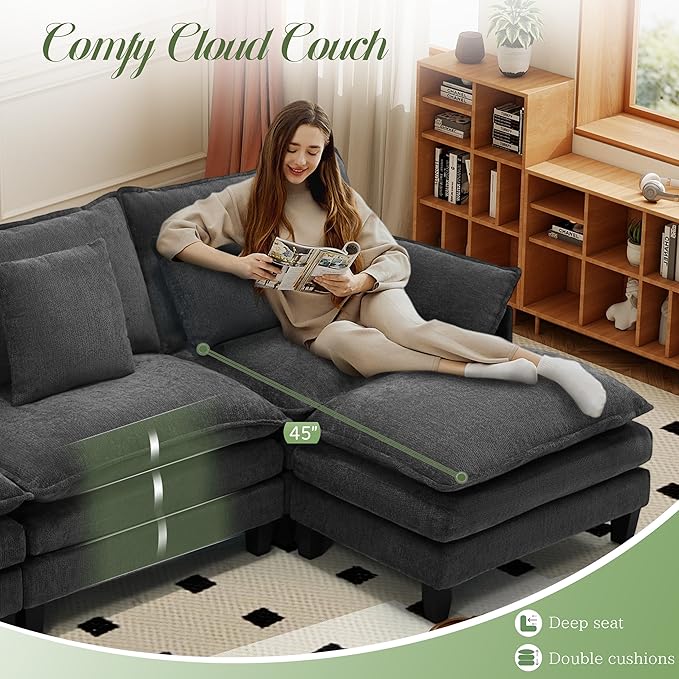 140" Cloud Couch, Modular Sectional Sofa