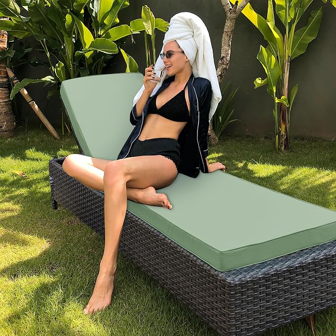 Chaise Lounge Cushion Outdoor, Waterproof and Stain-Resistant Lounge Deck