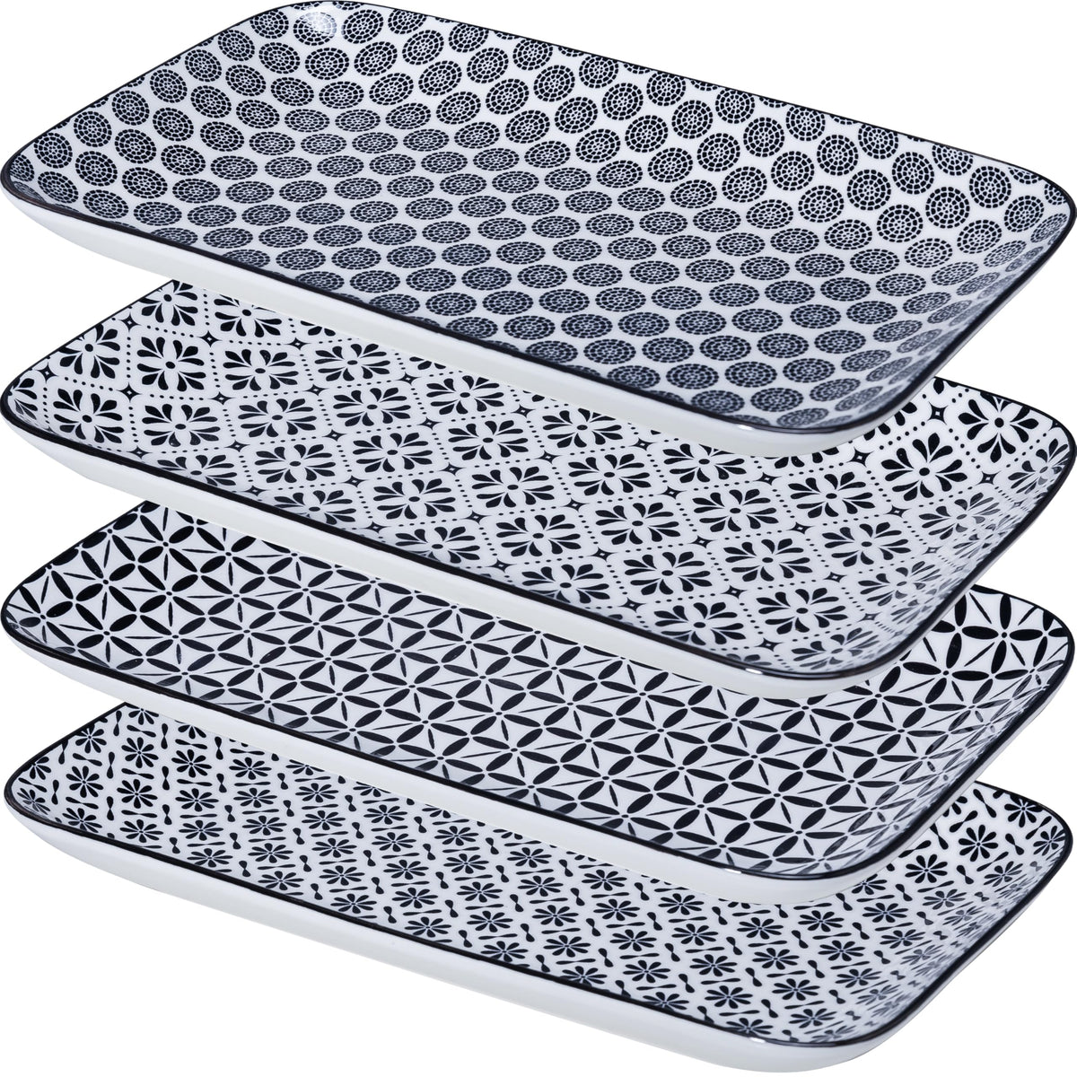 LEHAHA Serving Platters Set of 4, 12" Inch Rectangular Tray, Serving Dishes for Entertaining, Ceramic Serving Trays for Serving Food for Party and Cookies, Microwave & Dishwasher Safe, Black